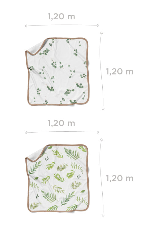 kit com 2 flufis 2 camadas de algodão estampa eucalipto + folhas
