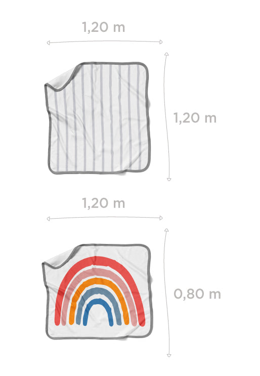 kit com 2 flufis 2 camadas de algodão estampa linhas + arco-íris