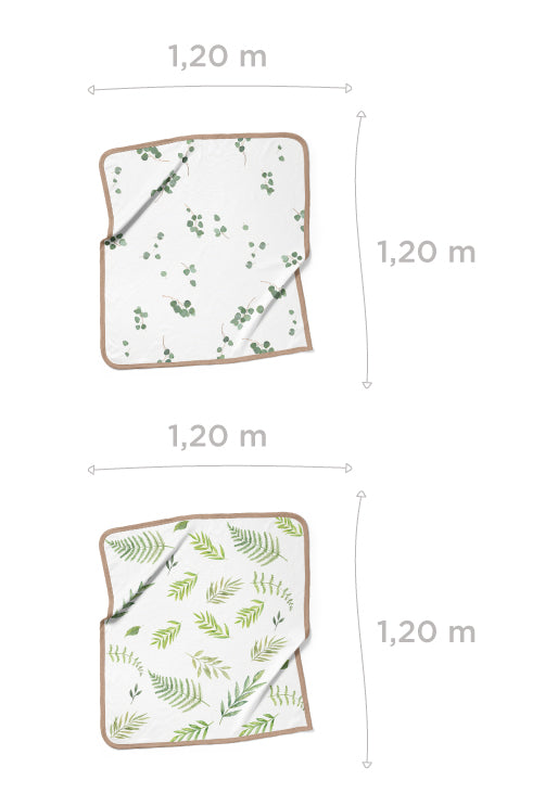 kit com 2 flufis 4 camadas de algodão estampa eucalipto + folhas