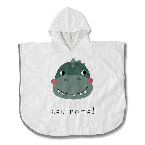 dino feliz com nome no roupão