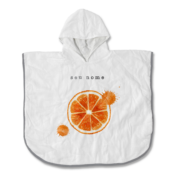 fruta laranja com nome no roupão