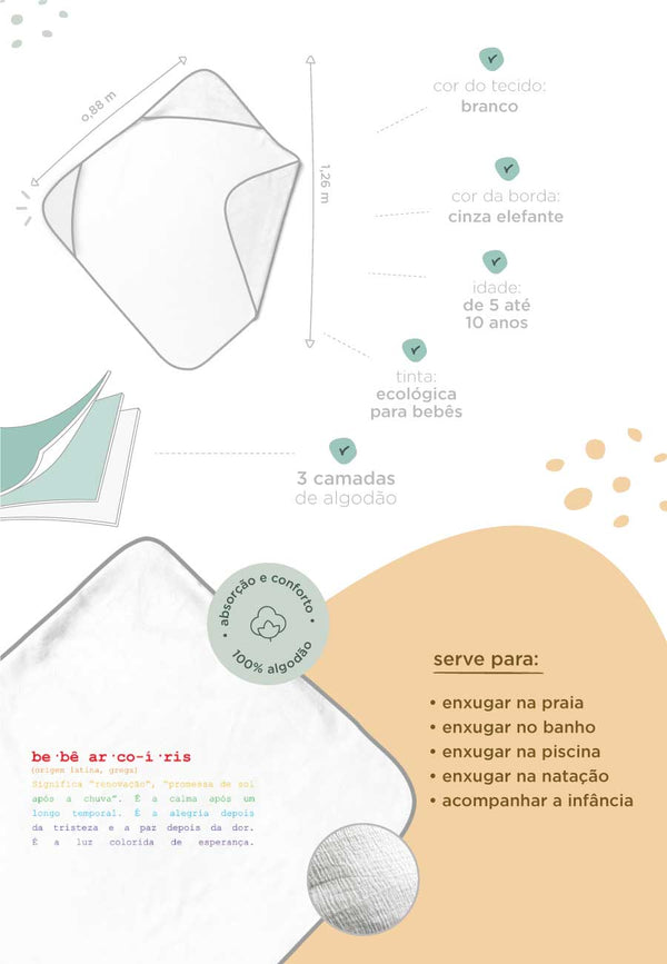 Toalha Com Capuz Unicórnio Infantil - Microfibra Super Absorvente Praia/Piscina
